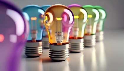 Different Colored Colorful Lightbulbs Representing Diversity and Inclusion, with Licensed Generative AI Technology Assistance