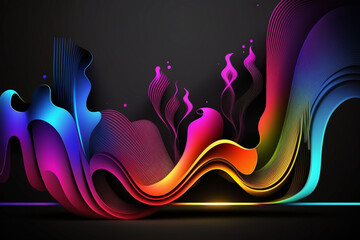  暗い背景の色の波、抽象的な3dのネオン色の流れ、黒のバナーデザインAI