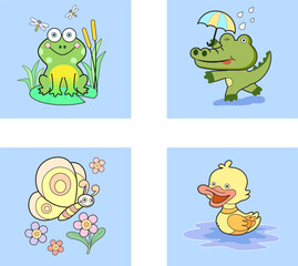 Obraz premium Vector cute set of animals, animal isolates in cartoon flat style.