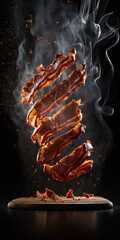 Crispy fried bacon displayed on a neutral background, perfect for breakfast or food-related designs