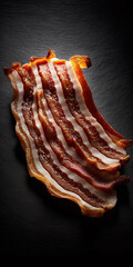 Crispy fried bacon displayed on a neutral background, perfect for breakfast or food-related designs