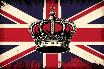 UK Royal Crown on Great Britain flag background - obrazy, fototapety, plakaty