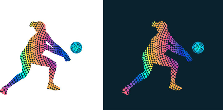 Silhouette of Volleyball player from colored dots. Isolated vector image