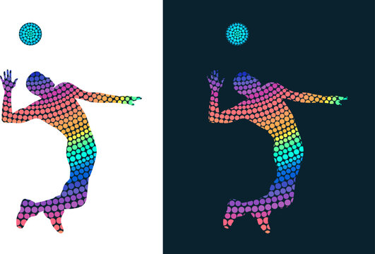 Silhouette of Volleyball player from colored dots. Isolated vector image