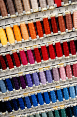 Row set of color sewing threads