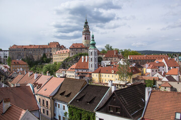 Nice view of the historic center of Cesky Krumlov, Czech Republic