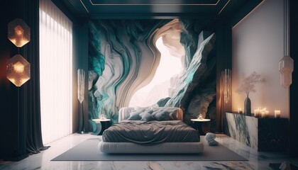 Ultra modern futuristic bedroom colorful marble so that your room is as special as you are