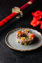 sushi with chopsticks