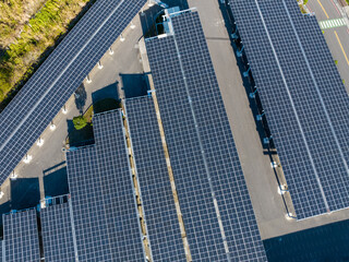 Top down view of solar panel on the roof top
