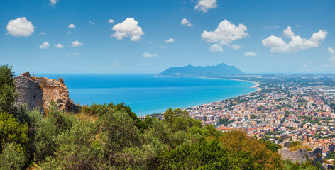 Tyrrhenian sea coast view from Temple of Jupiter Anxur (Tempio di Giove Anxur), Terracina, Latina, Lazio, Italy.