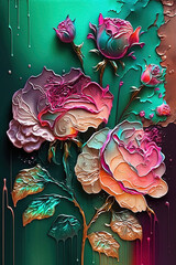 Abstract  Digital Oil Painting of Colorful Rose Flowers  .AI generated Illustration.