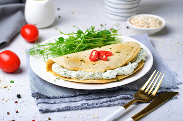 Oat Pancake with Cream Cheese Filling, Healthy Breakfast