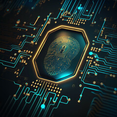 Cyber risk, safety concept, closed padlock on digital background, internet digital cyber security technology, cyber risks concept, lock on circuit board by Generative AI