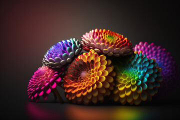 Colorful rainbow colored chrysanthemums. Illustration AI Generative