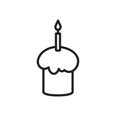 Cake icon with candle. Black and white vector illustration on white background. Cupcake logo, birthday cake