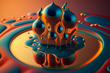 illustration of abstract oil drops, 3d, Cinematic, global illumination, Generative Ai, abstract, oil.