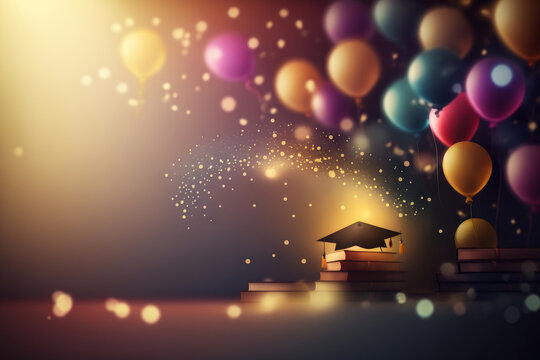 Festive graduation celebration party with balloons. Illustration AI Generative