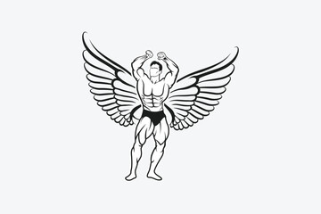 body builder sports and fitness mascot logo, vector, illustration. 