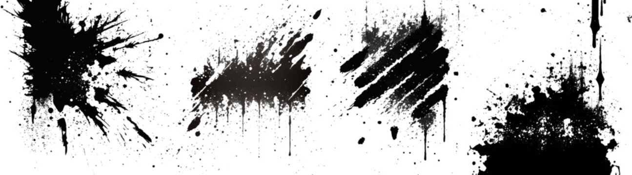 Grunge Spots And Texture. Set Of White And Black Paintbrush. Abstract Design Elements. Vector Ink Effect