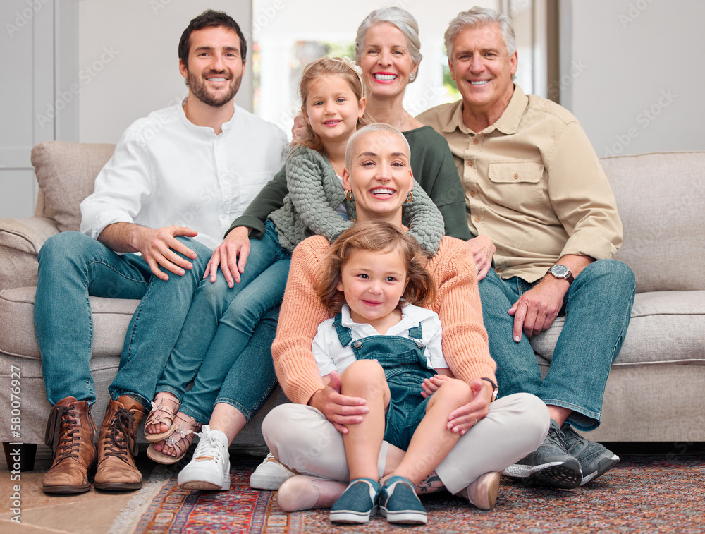 Wall mural You glow differently with family. Portrait of a happy family bonding on the sofa at home.