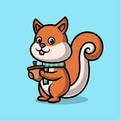 Cute cartoon squirrel holding nut. Vector illustration