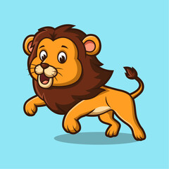 Cute cartoon lion jumping. Vector illustration