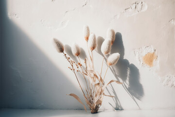 Beautiful flowers composition. Dry rabbit tail flower. Illustration AI Generative