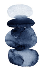 Abstract composition of a modern art style. Dark blue Watercolor Raster illustration, minimalist style. The concept of balance.