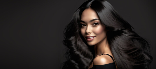 Beauty black  hair women for hair care product , Generative Ai - obrazy, fototapety, plakaty