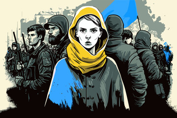Poster illustration of Ukrainians under occupation, 2d vector poster.