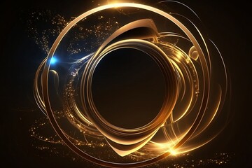 3d rendering, abstract gold glowing circle frame laser line. Fantastic virtual reality wallpaper