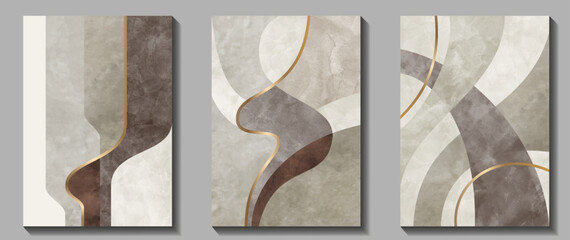 Abstract set geometric watercolor art background for poster, postcard, brochure, cards, flyer. Creative vector modern minimalist artistic illustration with watercolor texture for design interior. © Maribor