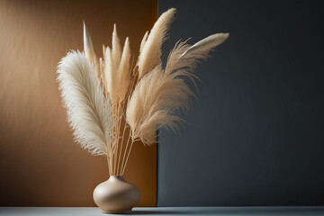 Banner the pampas grass. Reed Plume Stem Dried Pampas. Illustration AI Generative