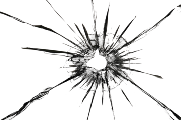 The effect of cracks on broken glass from a shot of a weapon. A hole in the glass of the bullet