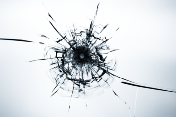 Window shot broken. Cracks on the glass.
