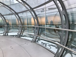 Brighton, UK. January 5, 2019. Brighton I360 views from inside. Glass and metal structure.