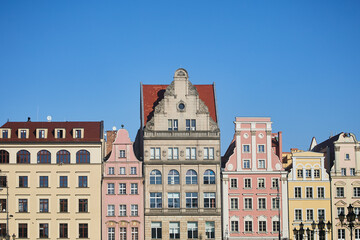 Colorful houses on Rynok Square in Wroclaw. Landscape of Wroclaw.