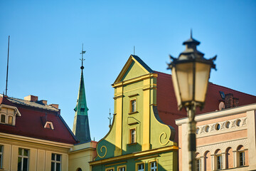 Fototapeta premium Colorful houses on Rynok Square in Wroclaw. Landscape of Wroclaw.
