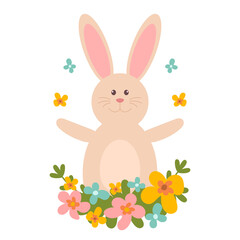 Easter bunny. Cute bunny with flowers on white background