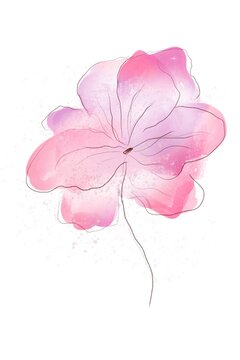 Big pink watercolour hand drawn flower illustration