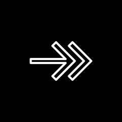 Straight arrow icon isolated on black background.