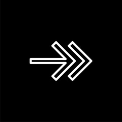 Straight arrow icon isolated on black background.
