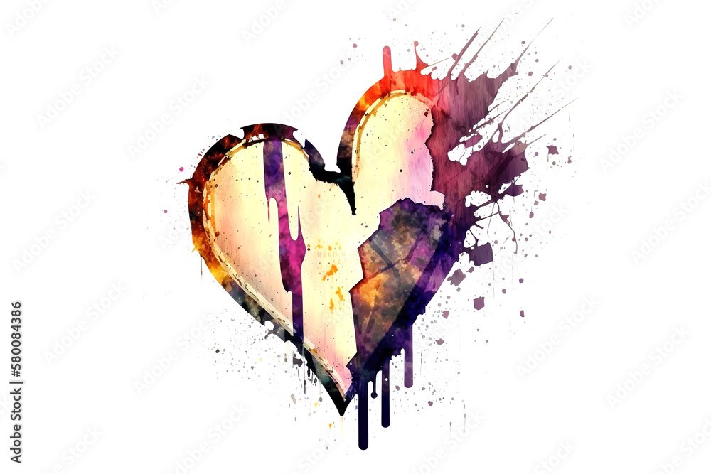 Poster heartbreak is drawn with multi-colored watercolors isolated on a white background. generated by ai