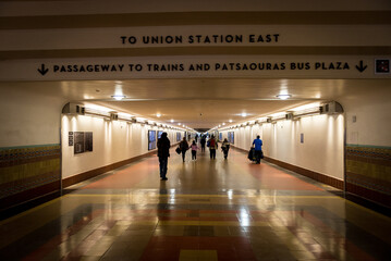 Long hallway at Union Station Los Angeles during the pandemic