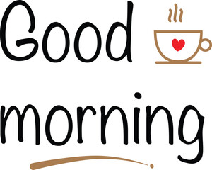 Good Morning png lettering text,  hand drawn lettering phrase. Vector modern line calligraphy. 