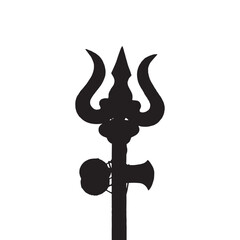 Obraz na płótnie Canvas Trishul vector design. Lord shivas trident with damru icon. Black weapon of hindu god Mahadev with vector damaru drum.