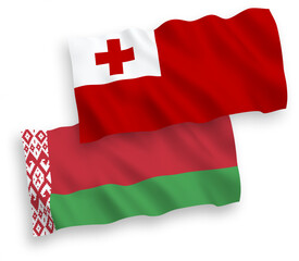 Flags of Kingdom of Tonga and Belarus on a white background