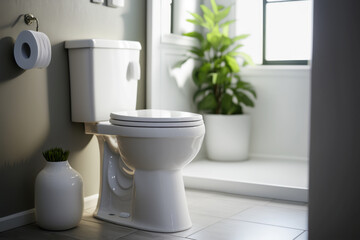 Fototapeta na wymiar Clean toilet in bright modern bathroom, Generative AI