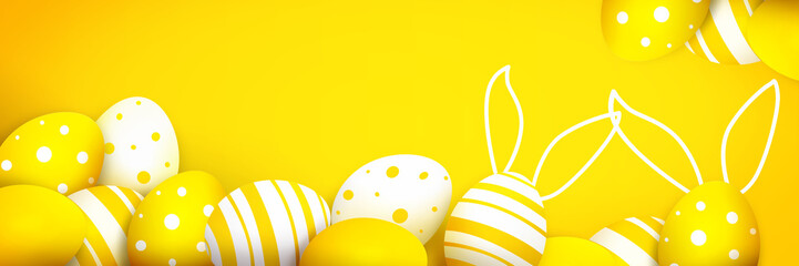 Beautiful Easter background with colorful Easter eggs. 3d illustration