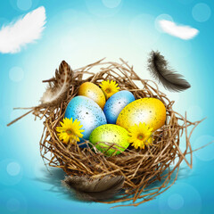 Beautiful Easter background with colorful Easter eggs